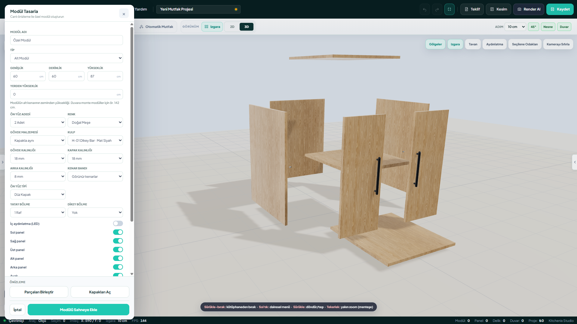 3D mutfak tasarım örneği